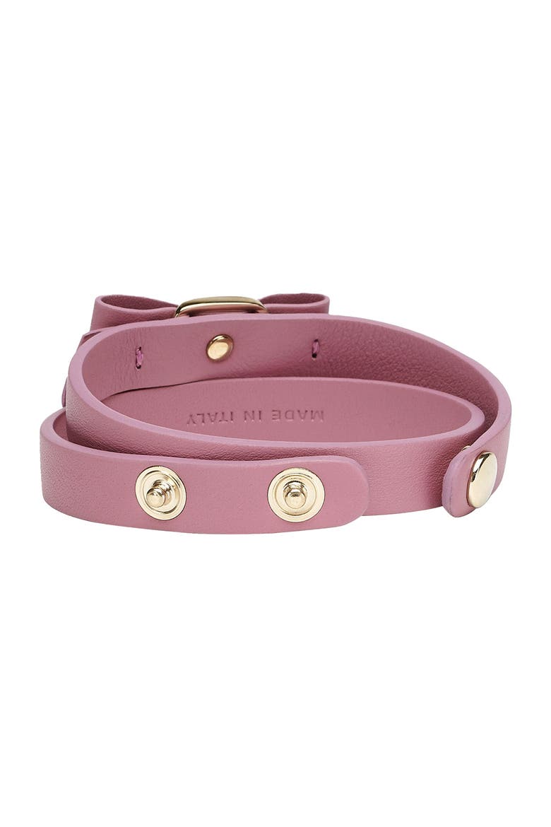 Salvatore Ferragamo Vara Leather Wrap Bracelet, Alternate, color, VERTIGO MAUVE/ ORO