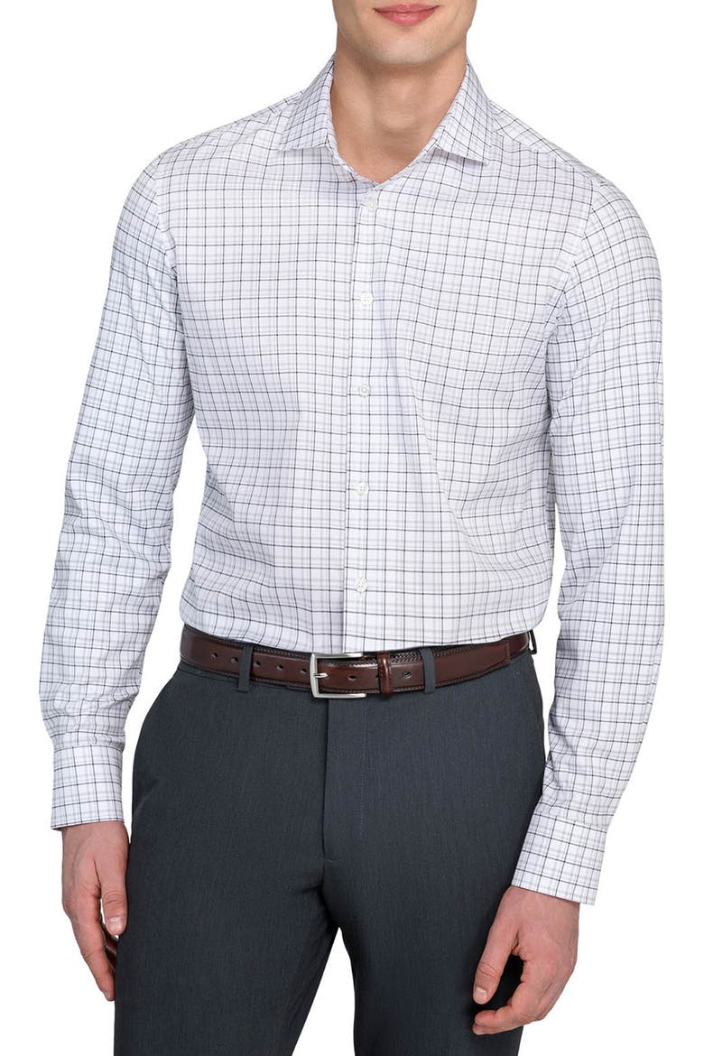 Slim Fit Plaid Reworked Dress Shirt, Main, color, WHITE/ GREY