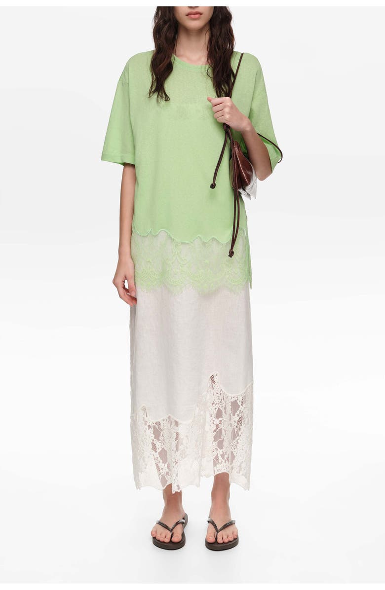 Bimba y Lola Long Lace T-shirt, Main, color, Apple Green
