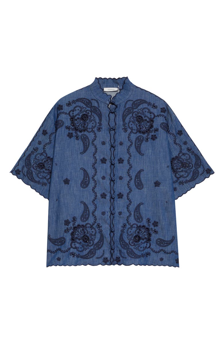 Zimmermann Aster Paisley Embroidered Denim Shirt, Alternate, color, Railway Blue