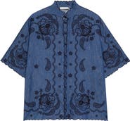 Zimmermann Aster Paisley Embroidered Denim Shirt