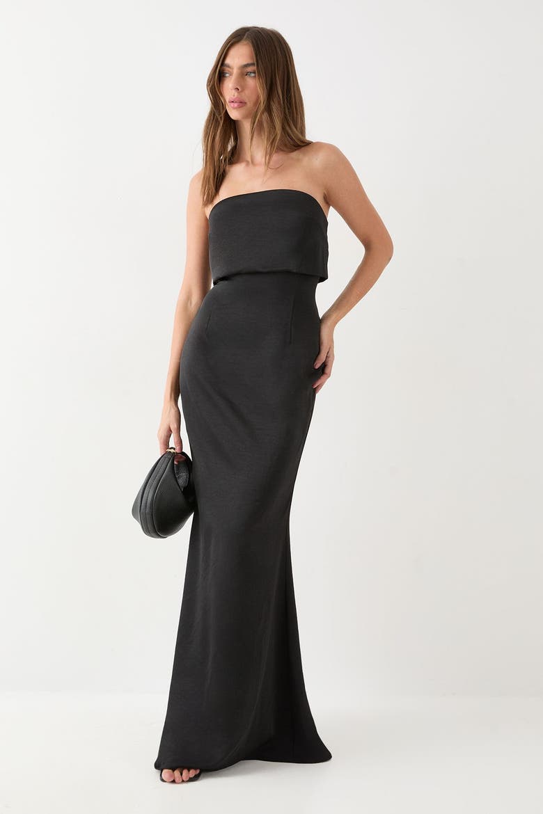Premium Bandeau Overlay Bridesmaid Dress, Main, color, Black