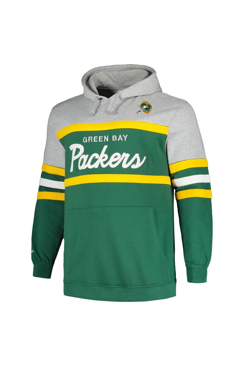 Men's Mitchell & Ness  Heather Gray/Green Green Bay Packers Big & Tall Head Coach Pullover Hoodie, Alternate, color, Heather Gray