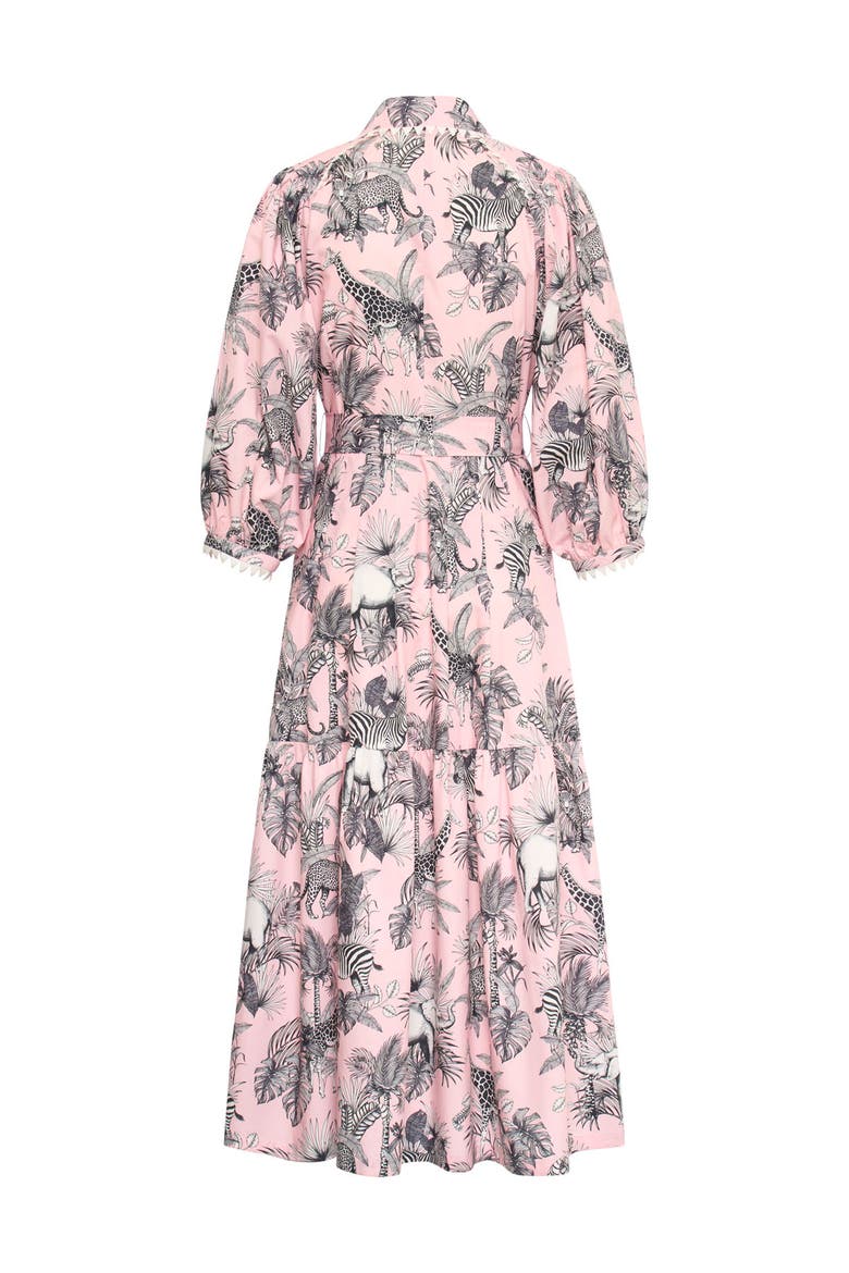 Printed Poplin Dress With Macrame Trim, Alternate, color, Powder Rose