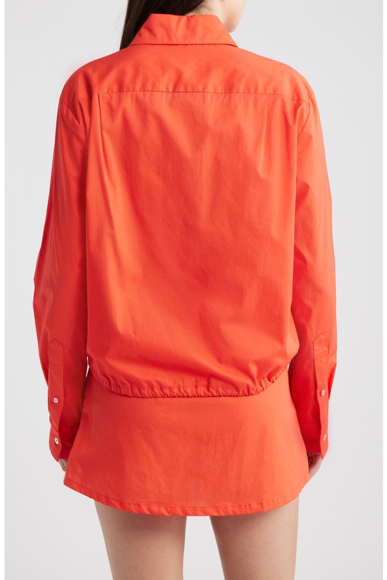 Cinch Waist Cotton Button-Up Shirt, Alternate, color, POPPY RED