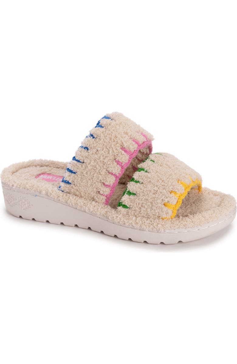MUK LUKS Cloud Ribbed Terry Double Strap Slide Slipper, Main, color,