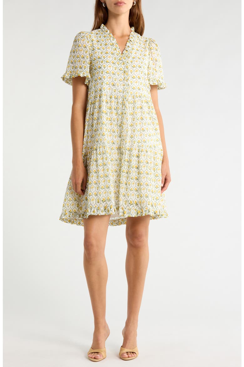 Trinny Floral Print Ruffle Dress, Main, color, WHITE-YELLOW