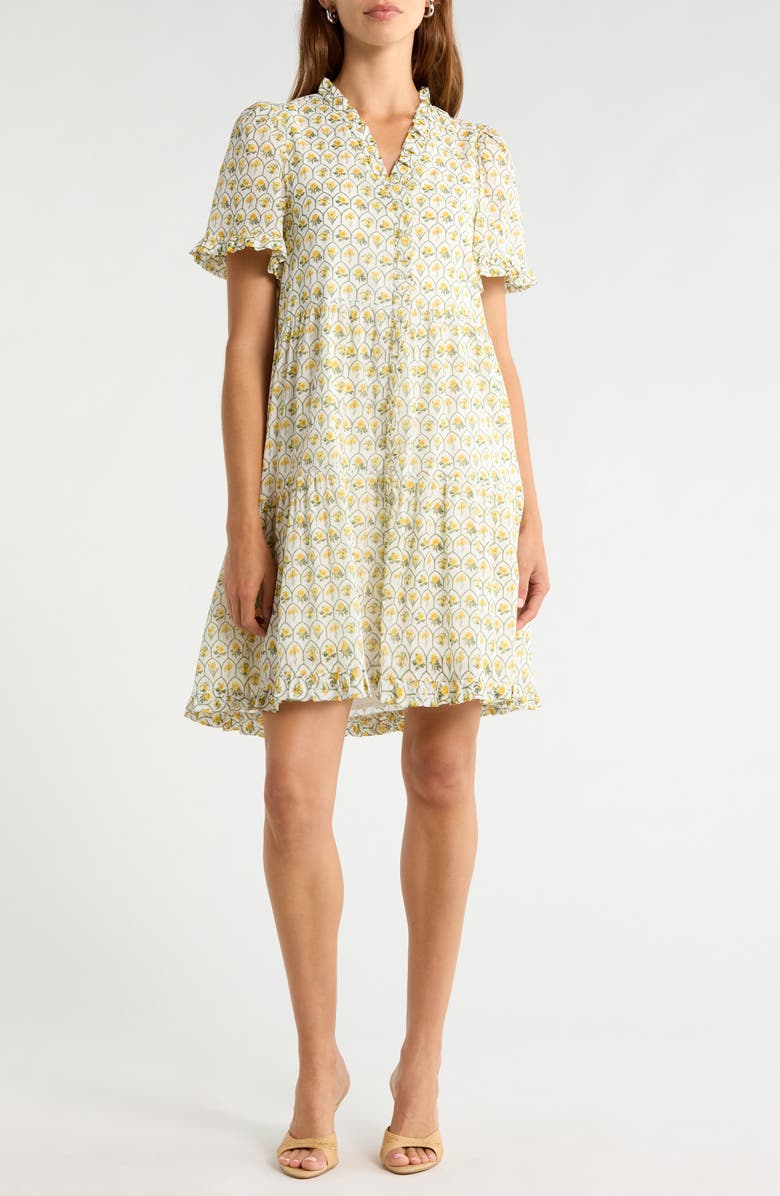 SUGARLIPS Trinny Floral Print Ruffle Dress, Main, color, White-Yellow