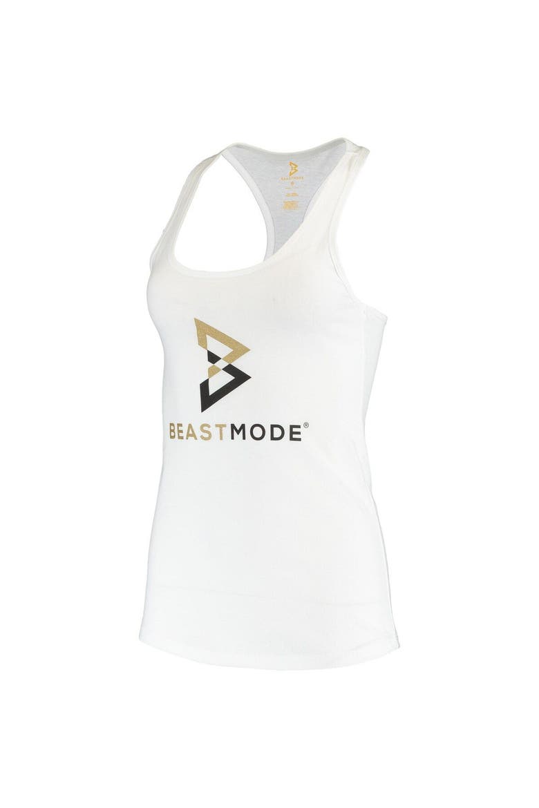 Women's Beast Mode White Double Logo Scoop Neck Tank Top, Alternate, color, White