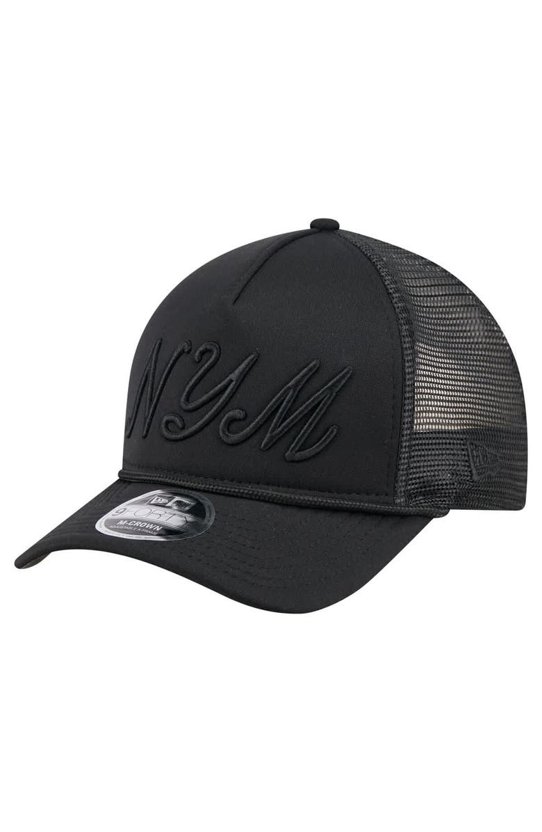 New Era Men's New Era Black New York Mets City Initial 9FORTY A-Frame M-Crown Adjustable Trucker Hat, Main, color, Black