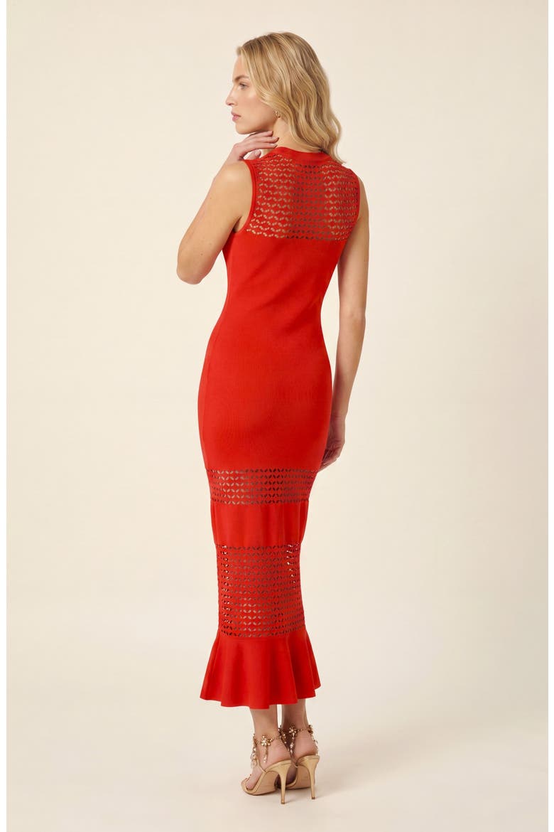 Sleeveless Mesh Detail Knit Dress, Alternate, color, Red