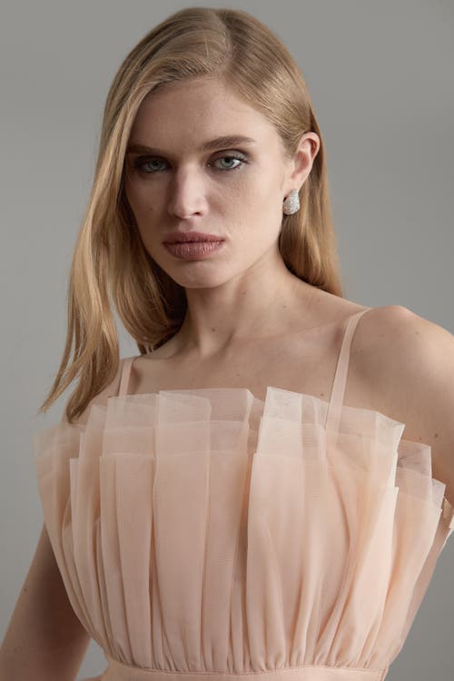 Karen Millen Tulle Bandeau Tiered Midi Dress In Pink