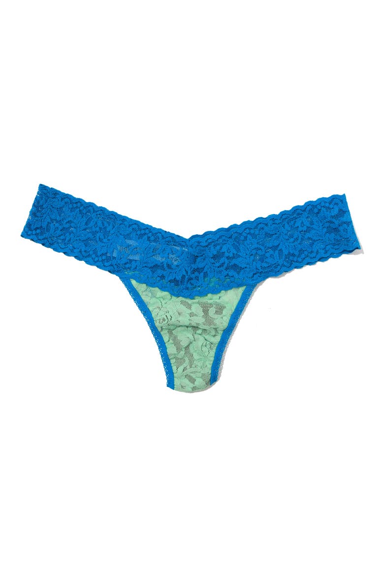 Signature Lace Low Rise Thong, Main, color, GREEN /BLUE