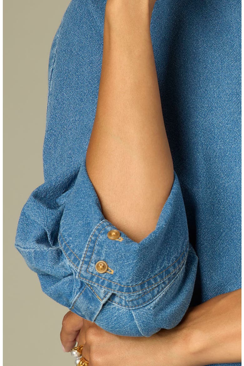 Peplum Denim Shirt, Alternate, color, MID BLUE
