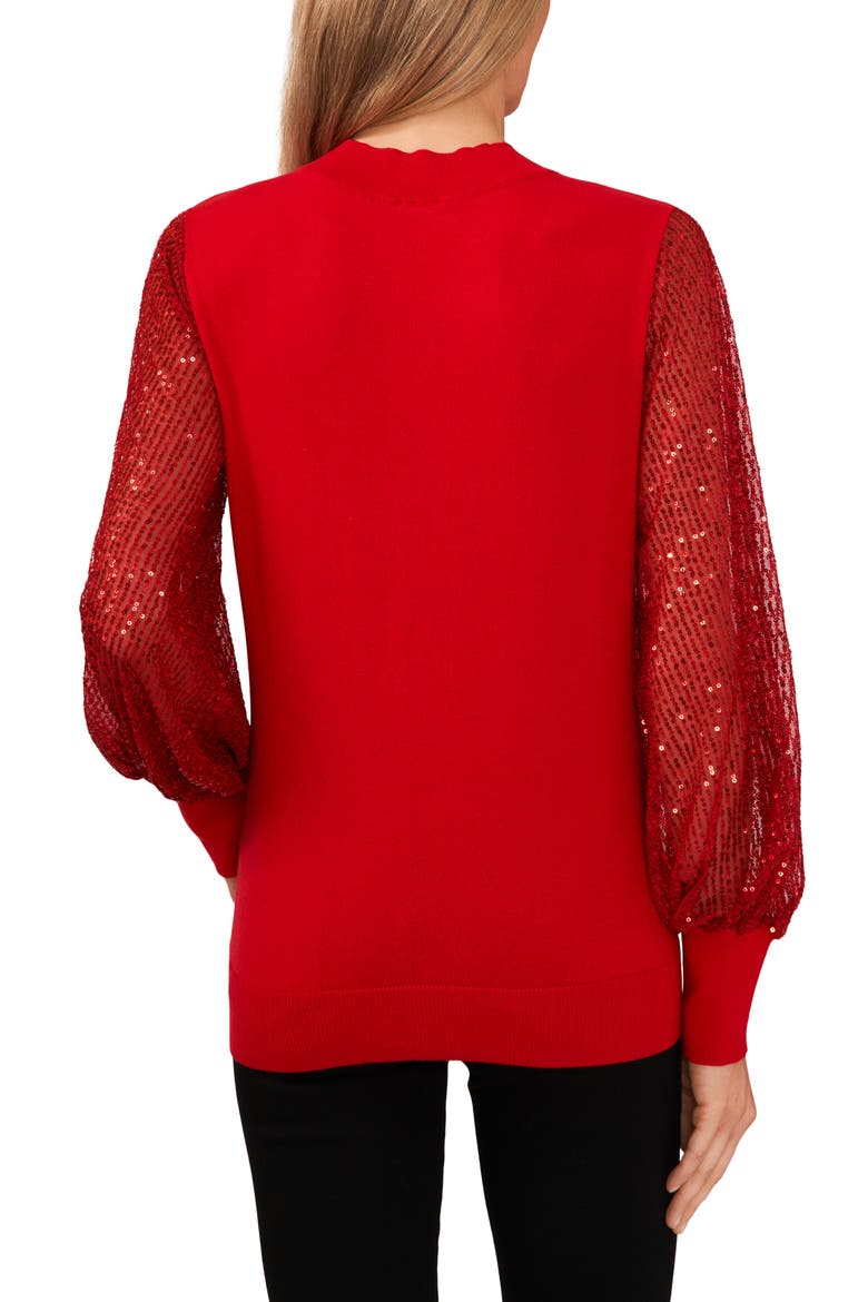 Sequin Sleeve Mock Neck Sweater, Alternate, color, LUMINOUS RED