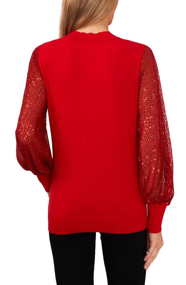 CeCe Sequin Sleeve Mock Neck Sweater, Alternate, color, Luminous Red