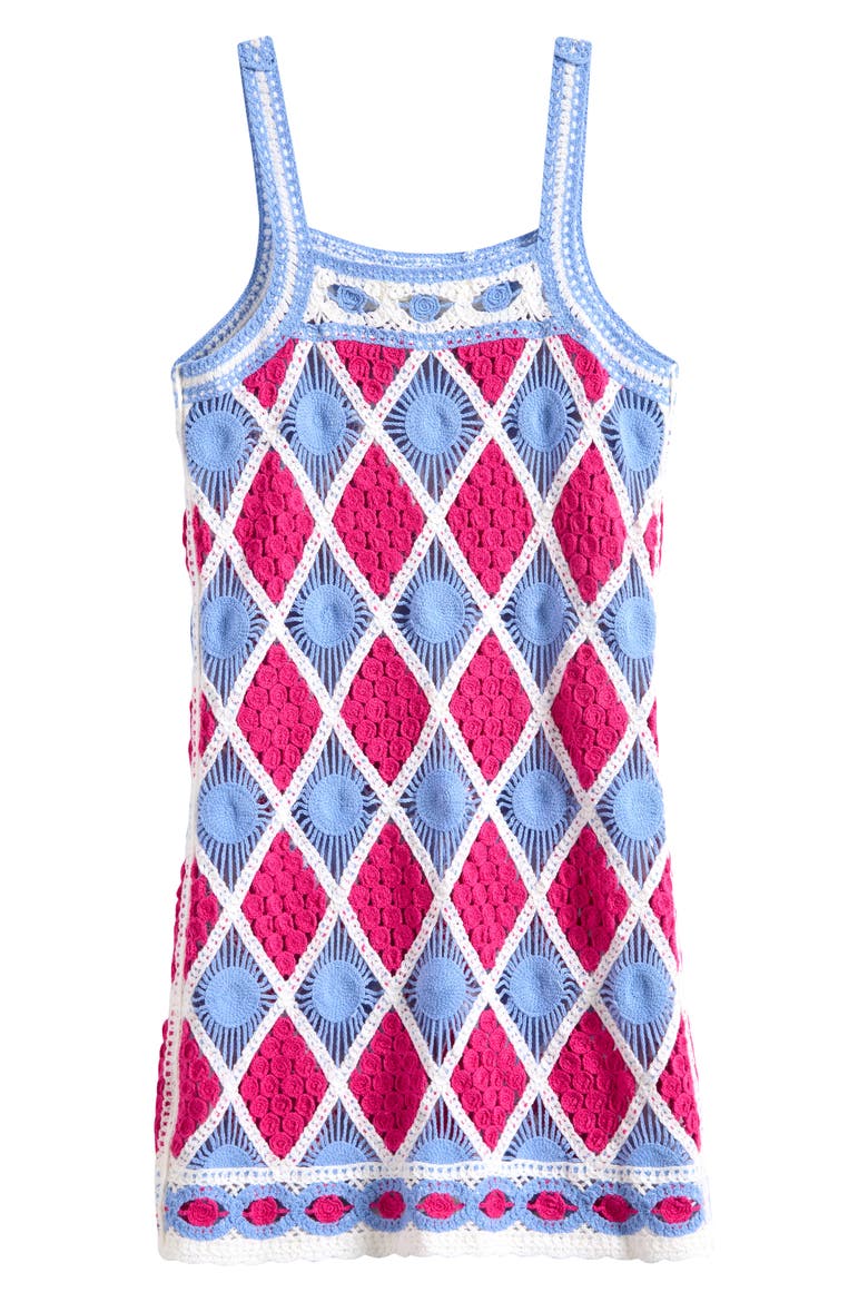 Diamond Pattern Sweater Beach Cover-Up Dress, Alternate, color, PINK PUNCH/ BLUE BELL