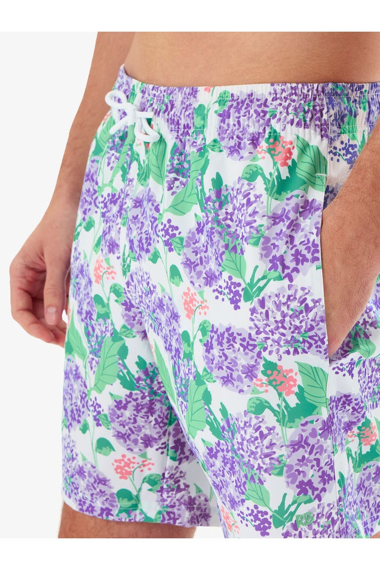 UPF50+ Sun Protected Men's Stretch Swim Trunks, Alternate, color, Purple Hydrangea Garden