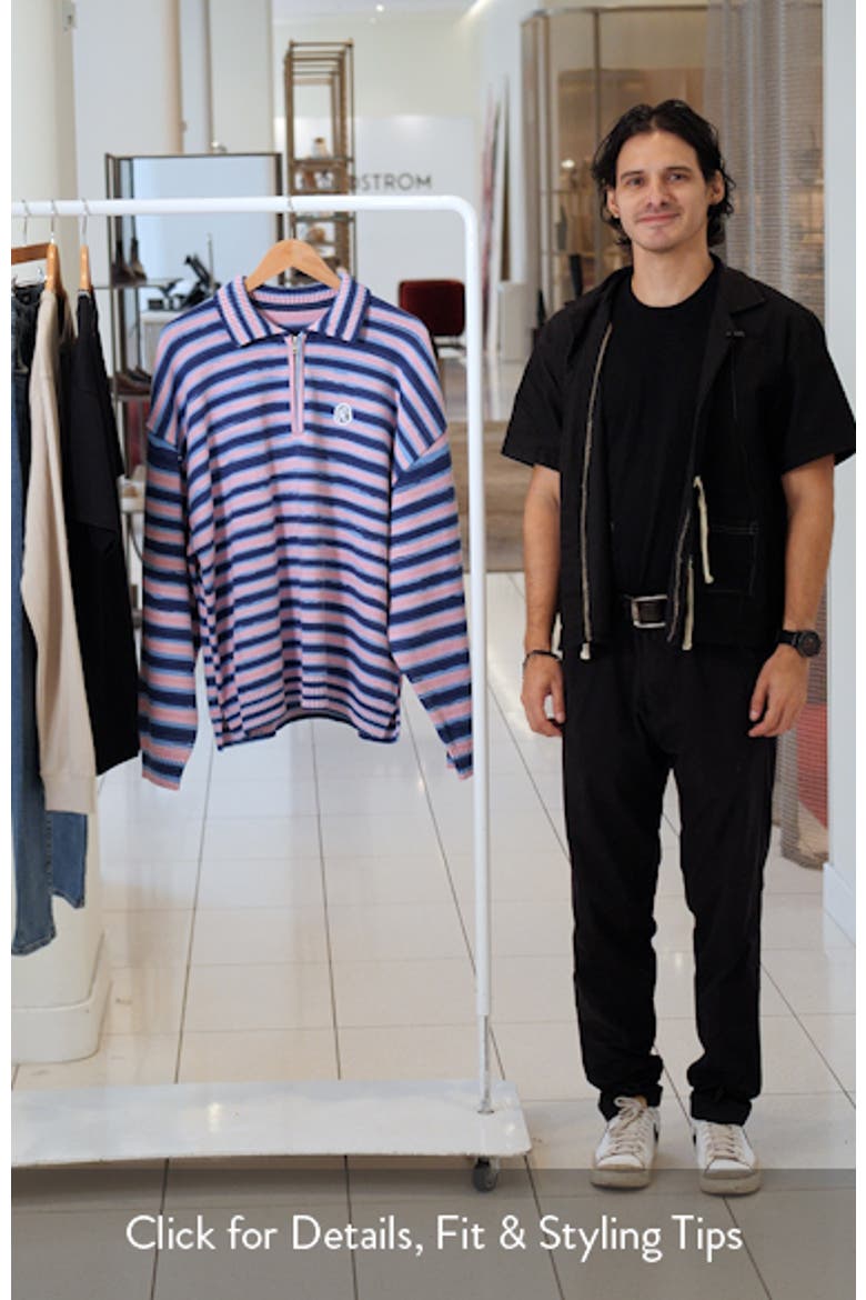 Curve Stripe Cotton Quarter Zip Graphic Sweater video