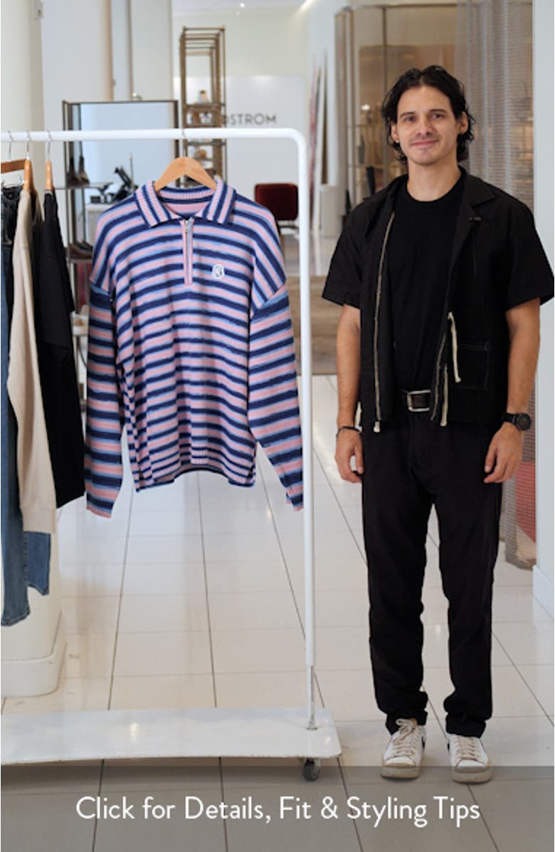 Curve Stripe Cotton Quarter Zip Graphic Sweater, sales video thumbnail