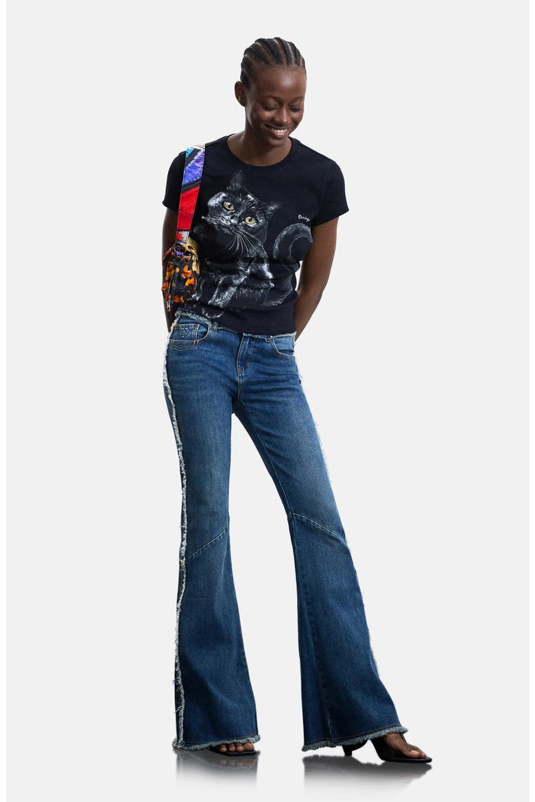 Stretch Cotton Cat Graphic T-Shirt, Alternate, color, BLACK