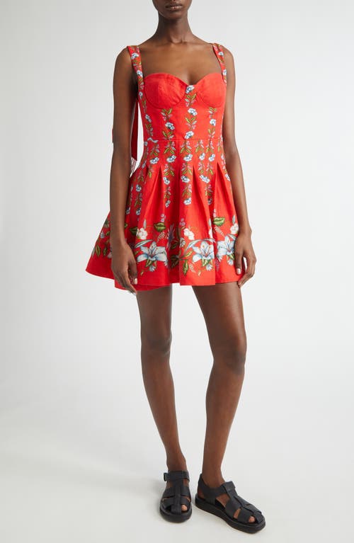 Farm Rio Sweet Bloom Bouquet Linen Blend Minidress In Red