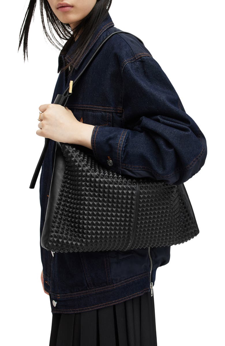 AllSaints Edbury Stud Leather Shoulder Bag, Alternate, color,