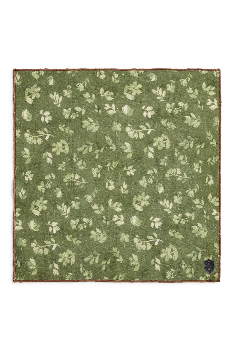 Floral Linen Pocket Square, Alternate, color, OLIVE