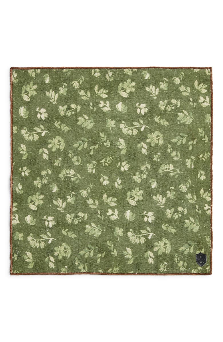 CLIFTON WILSON Floral Linen Pocket Square, Alternate, color, Olive