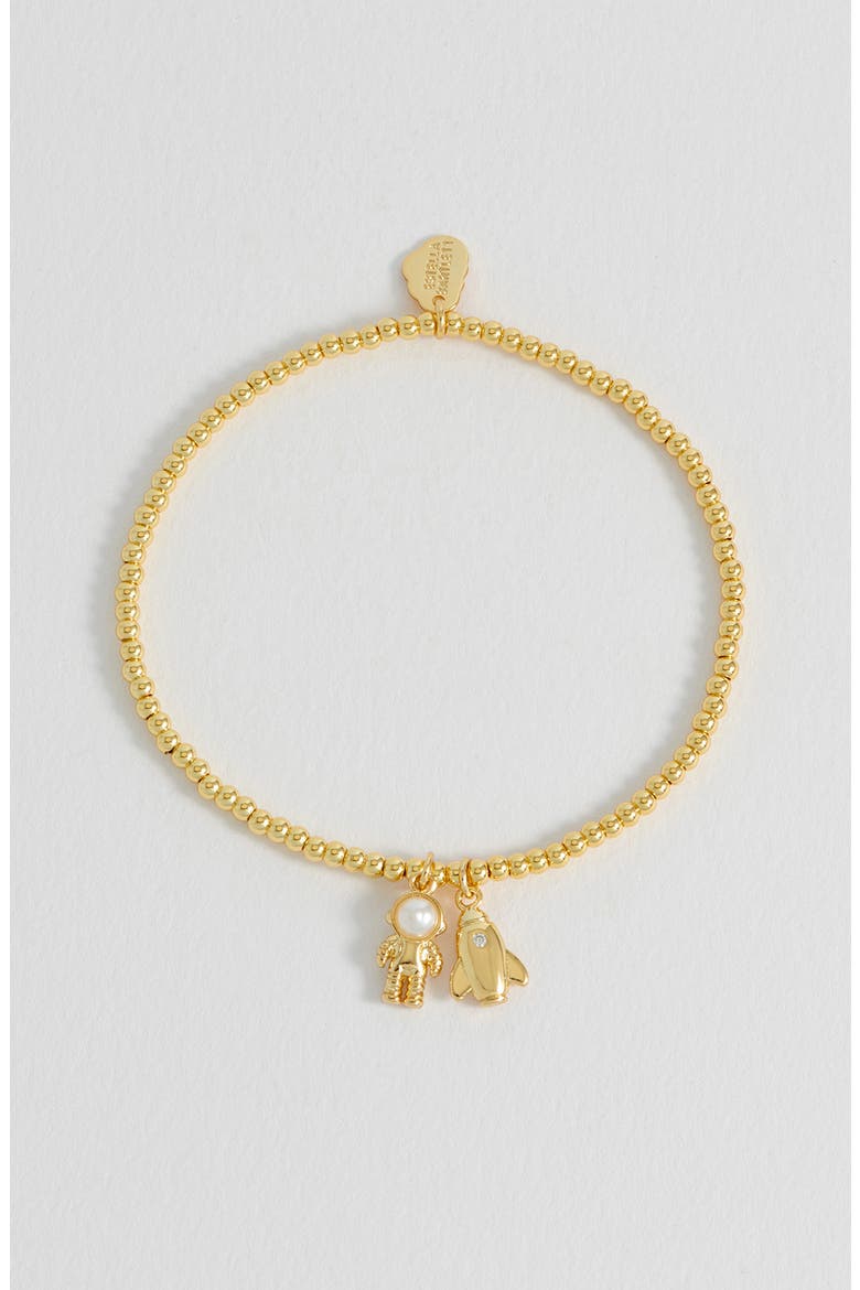 Spaceship and Astronaut Charm Stretch Bracelet, Alternate, color, GOLD PLATED