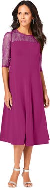 Roaman's Plus Size 3/4 Sleeve Allover Lace Swing Dress