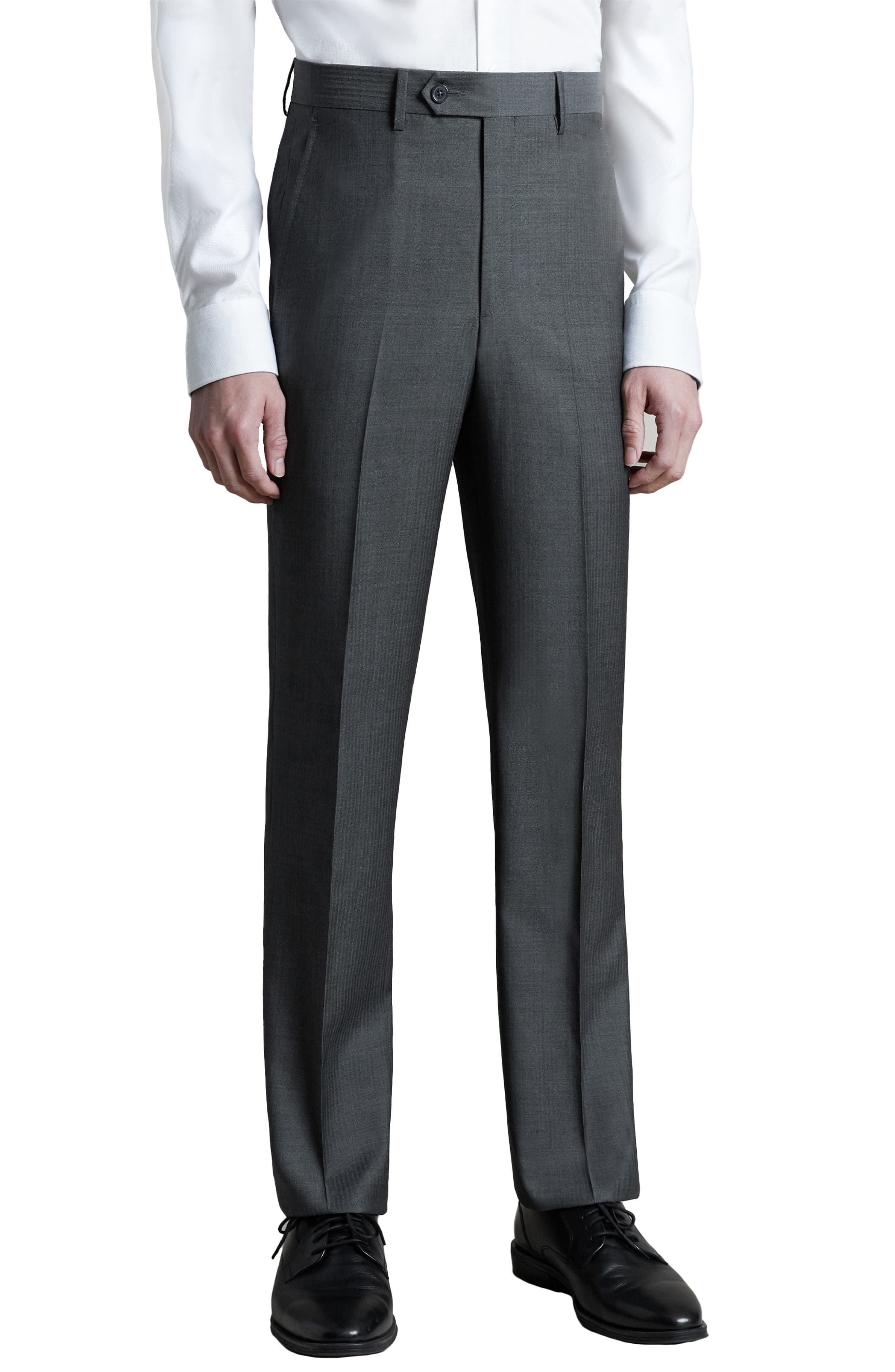 Santorelli Flat Front Wool Herringbone Dress Pants