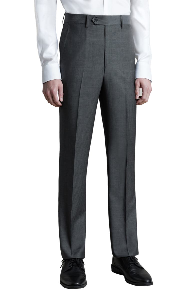 Flat Front Wool Herringbone Dress Pants, Main, color, GREY