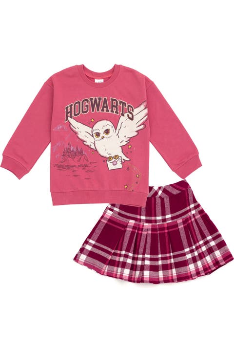Hedwig Fleece Sweatshirt and Plaid Pleated Skirt Set
