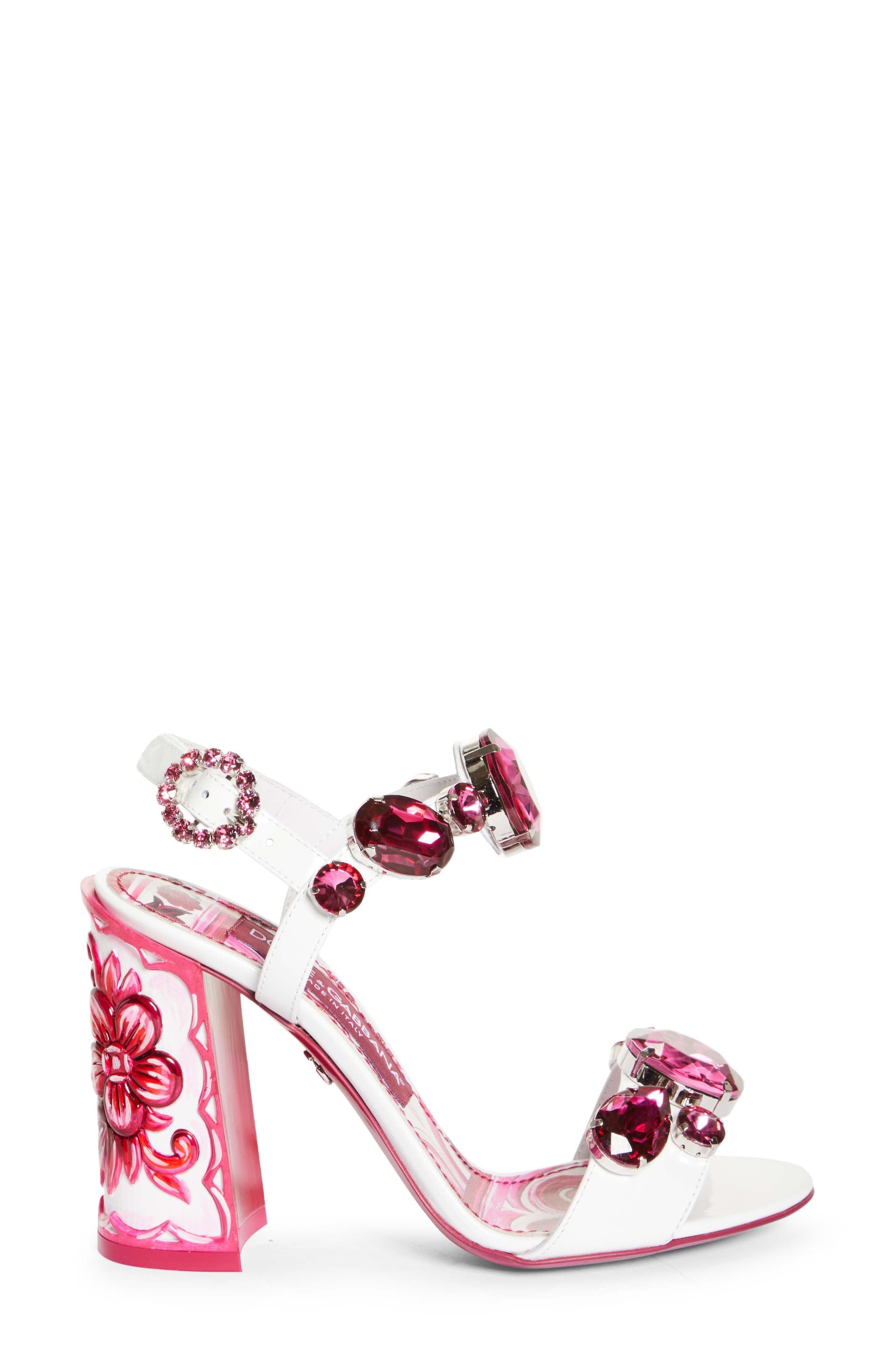 Keira Crystal Embellished Block Heel Platform Sandal, Alternate, color, WHITE/ FUCHSIA