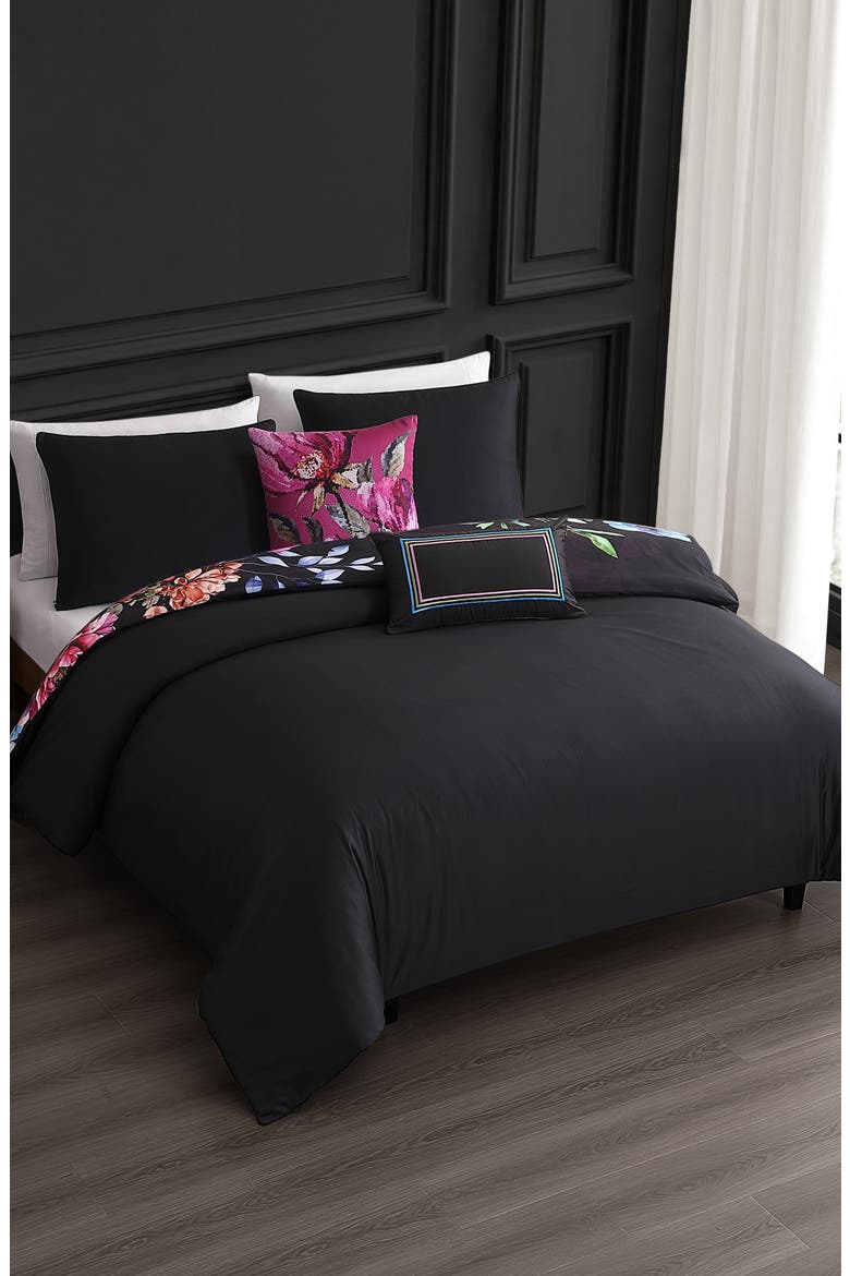 Black Night Poppies Reversible 5-Piece Comforter Set, Alternate, color, BLACK