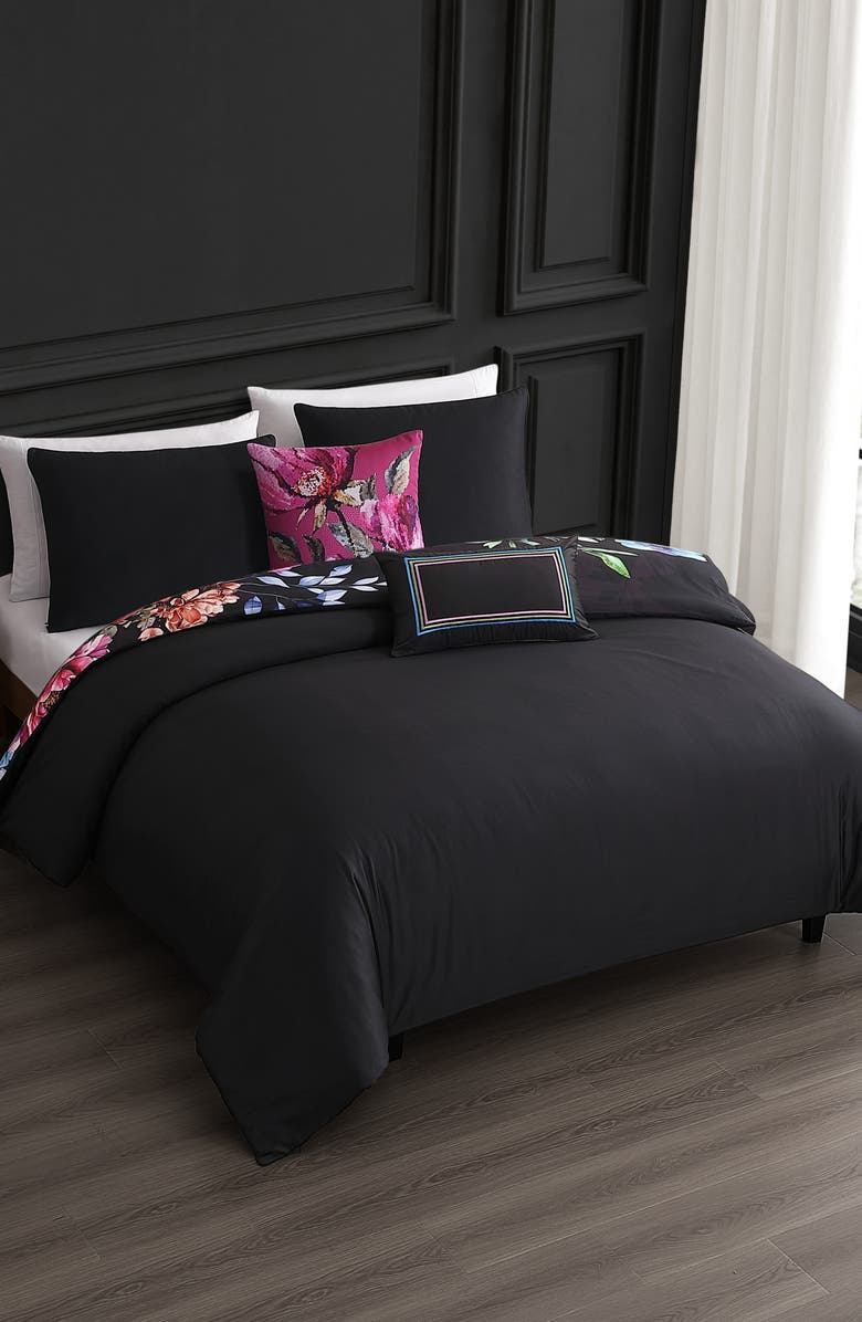 Bebejan Black Night Poppies Reversible 5-Piece Comforter Set, Alternate, color, Black