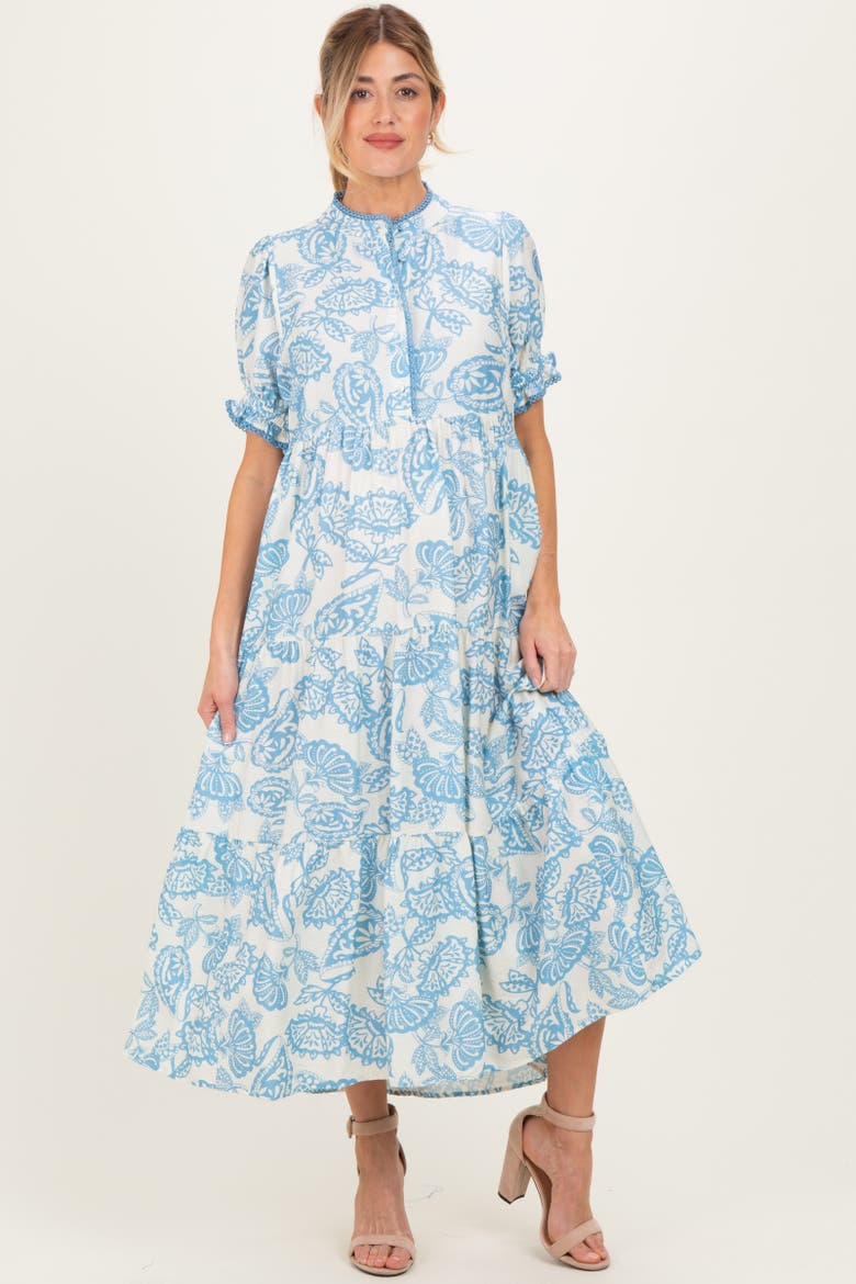 Paisley Print Tiered Midi Dress, Alternate, color, Light Blue