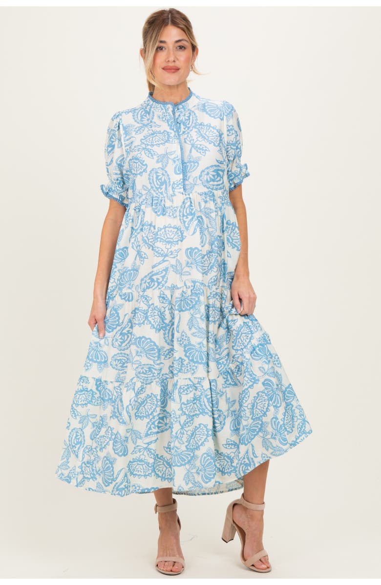 PinkBlush Paisley Print Tiered Midi Dress, Alternate, color, Light Blue
