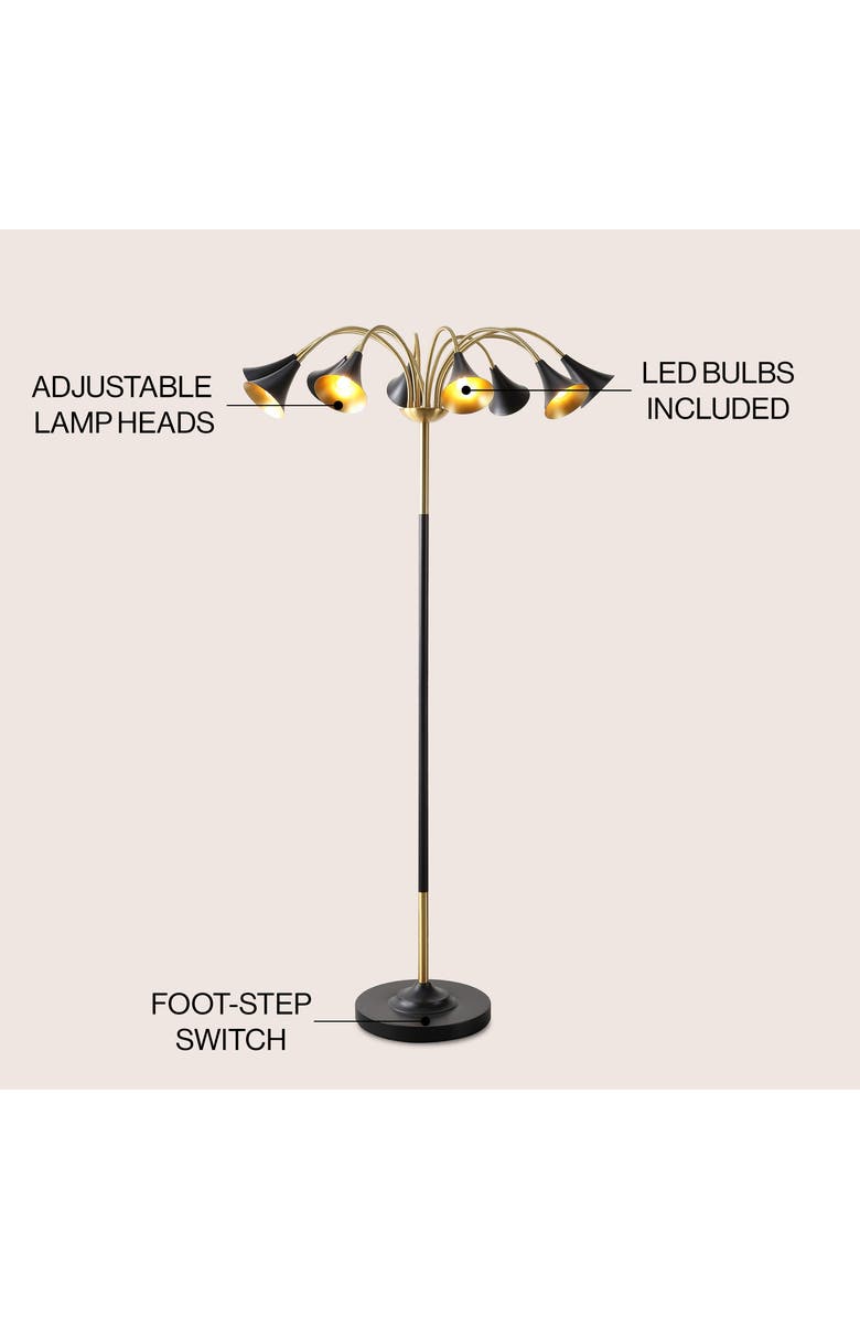 JONATHAN Y Vivian 61" 10-Light Mid-Century Modern Iron Medusa Multi Head LED Floor Lamp, Alternate, color, Brass Gold/Black