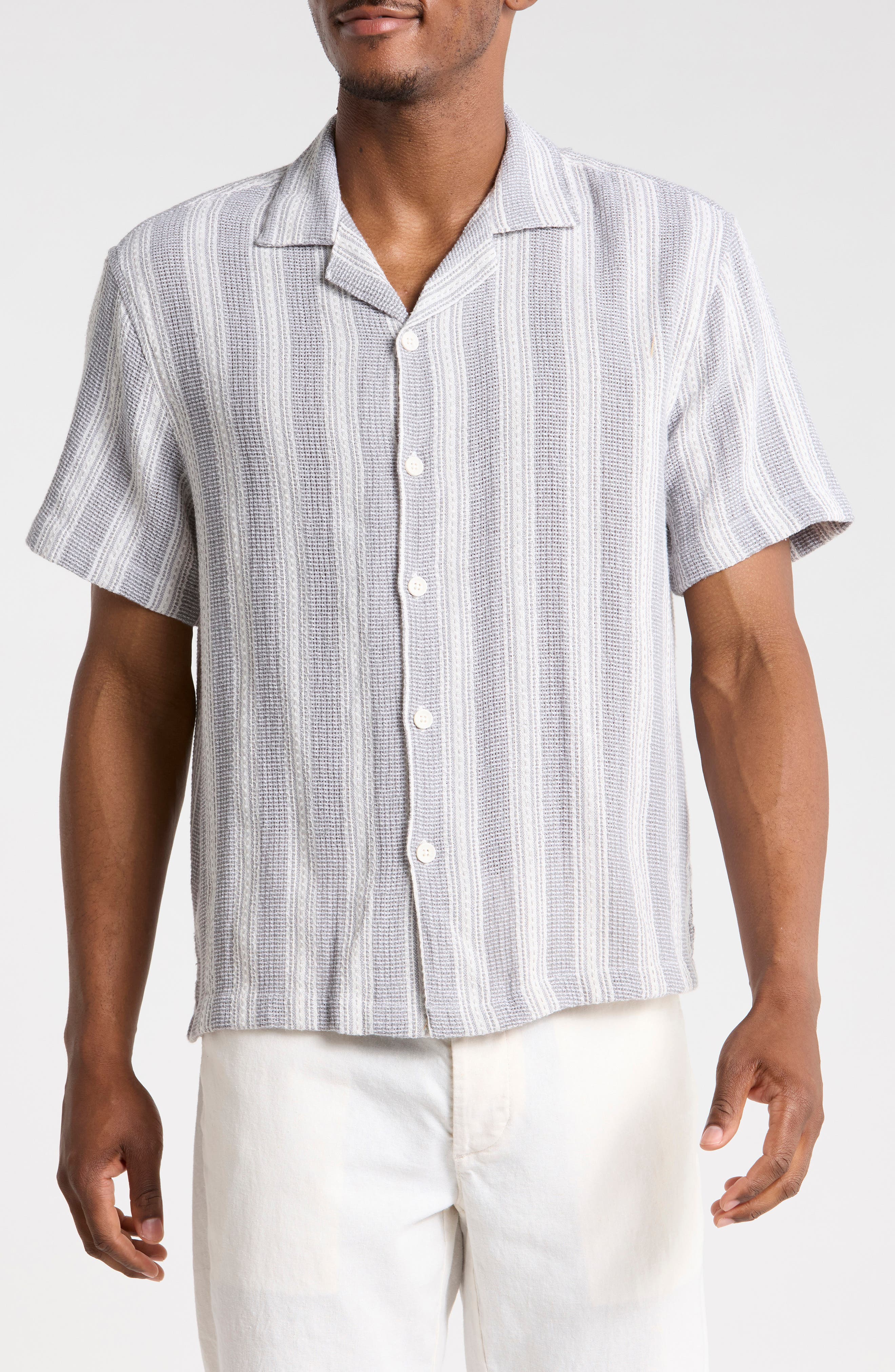 Relaxed Fit Stripe Camp Shirt