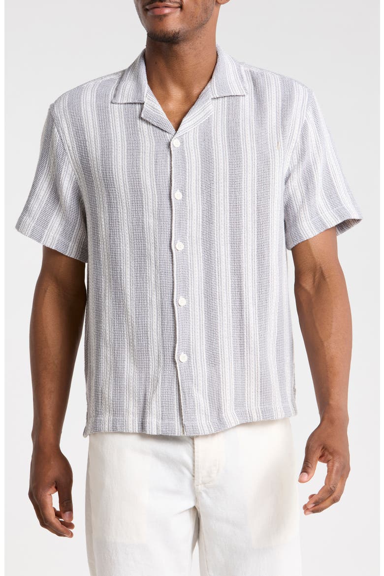Relaxed Fit Stripe Camp Shirt, Main, color, GREY