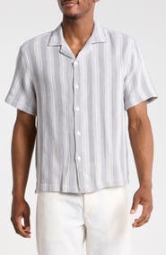 DENIM AND FLOWER Relaxed Fit Stripe Camp Shirt