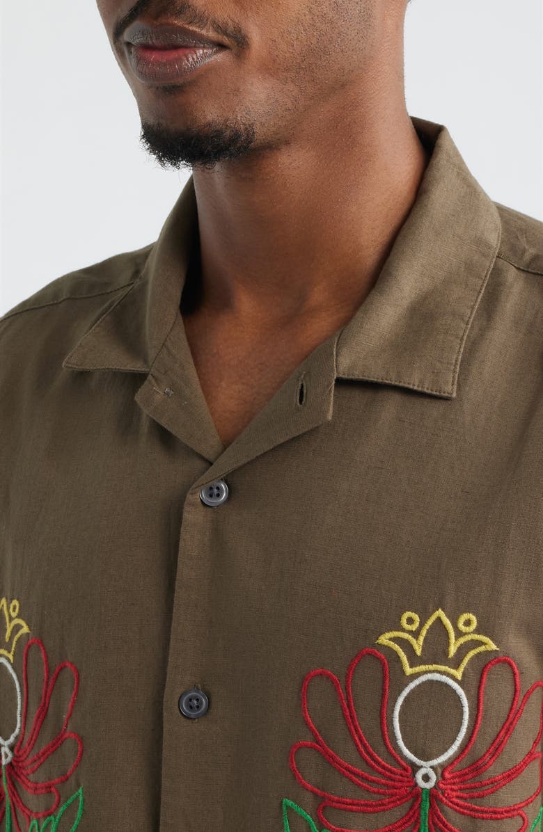 Obey Perry Floral Camp Shirt, Alternate, color, Canteen