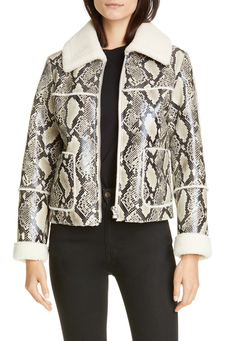 Maj Teddy Faux Fur & Snake Print Bonded Jacket, Main, color, NATURALSNAKE