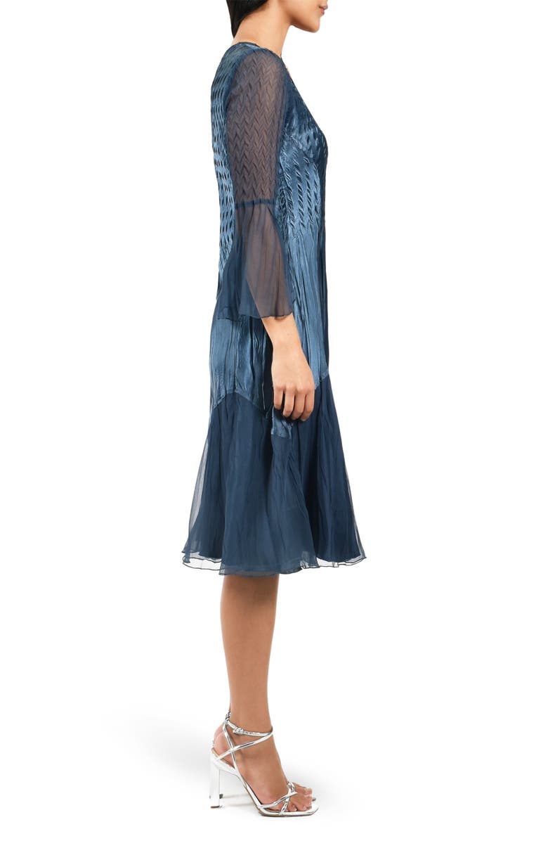 Komarov Bell Sleeve Charmeuse & Chiffon A-Line Dress, Alternate, color, Eclipse