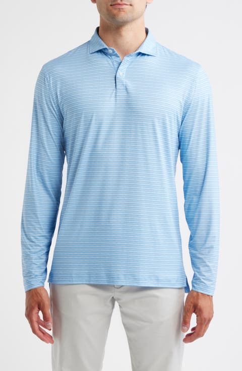Printed Track Stripe Long Sleeve Performance Polo