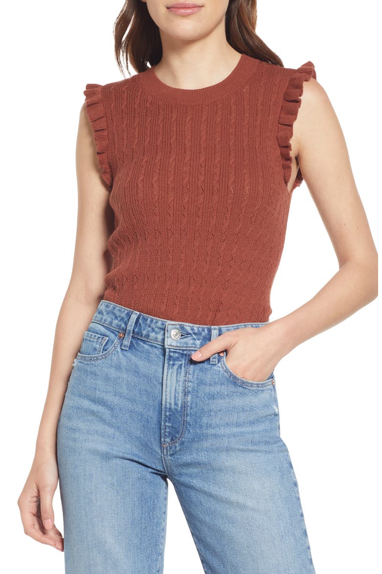 Gardenia Cotton Blend Sweater Tank, Main, color, PECAN