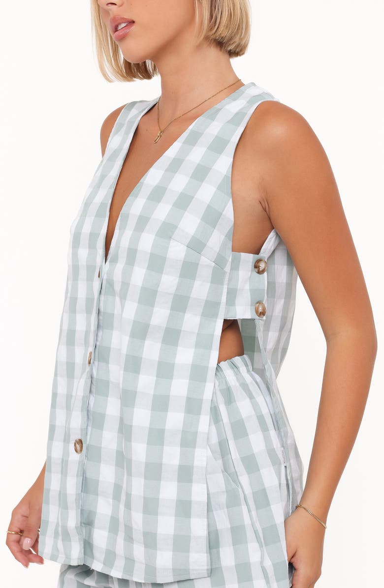 Petal & Pup Miller Gingham Vest & Shorts Set, Alternate, color, Sage Gingham
