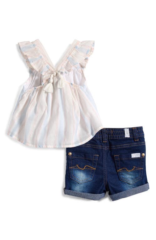 7 For All Mankind Ruffle Babydoll Top & Denim Shorts Set In White